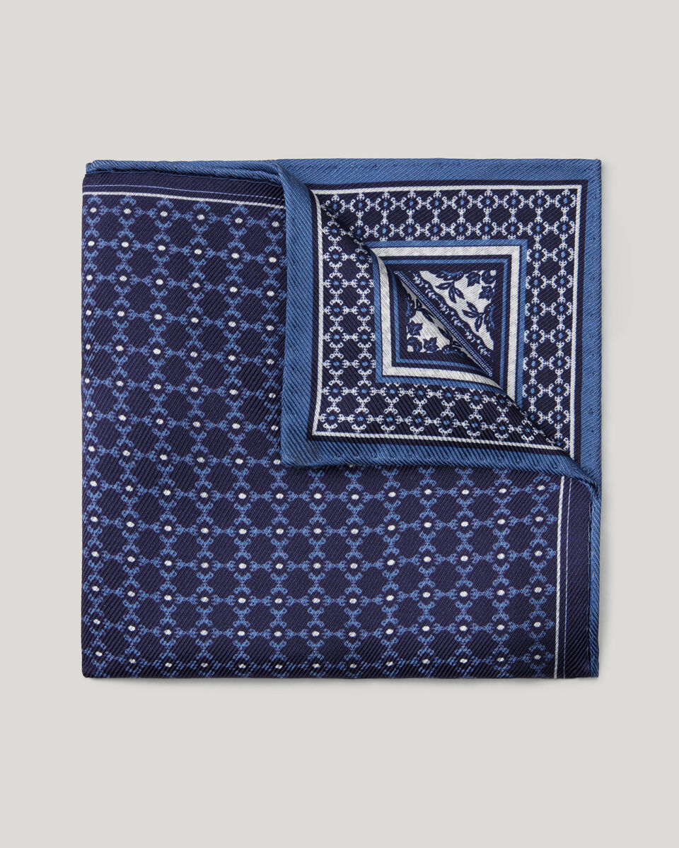 Double sided printed pocket square, Navy, hi-res